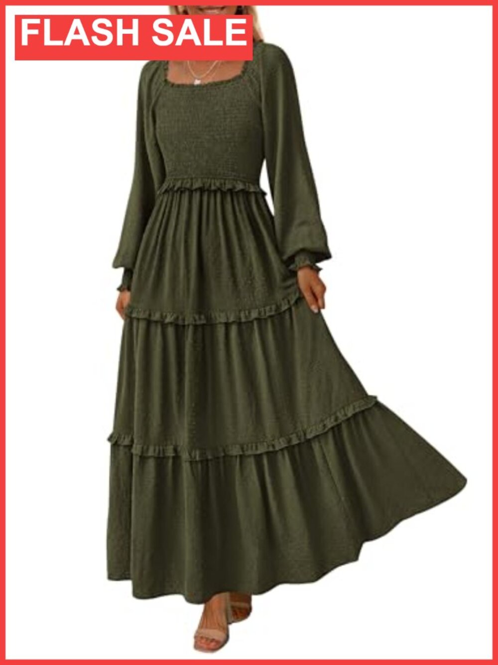 Smocked Swiss Dot Long Sleeve Maxi Dress